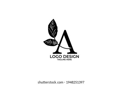 Letter A Linked Beauty Black Leaf Logo Design Concept