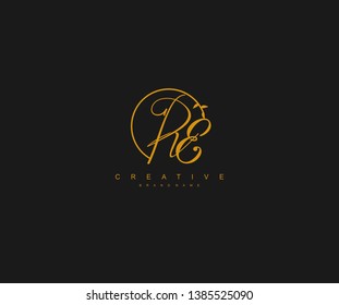 RE letter linked calligraphic monogram emblem style vector logo