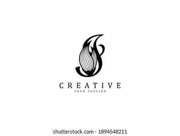 Letter I linked floral calligraphy, Design logo template