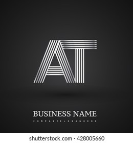 Letter AT linked logo design. Elegant silver colored symbol for your business or company identity.