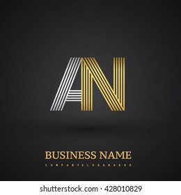 Letter AN linked logo design. Elegant silver and golden colored symbol for your business name and corporate identity.