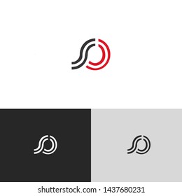 Letter so linked lowercase logo design template elements. Red letter Isolated on black white grey background. Suitable for business, consulting group company.