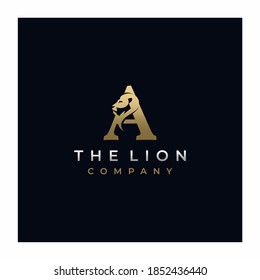 Letter A Lion Head , Elegant Luxury Initial Logo Design Vector