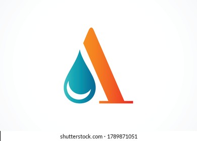 letter a liquid water drop icon logo