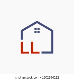 letter LL with home element. initial L L Real Estate concept. Construction logo template, Home and Real Estate icon. Housing Complex Simple Vector Logo Template. - vector
