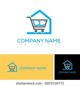 Letter LL Online Shop Logo vector. LL letter logo with Shopping Cart Icon. Illustration vector graphic of shopping cart and LL letter combination logo design concept.
