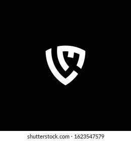 Letter LM formed by shield simple logo icon sign. Logo design concept for security company. Vector template. Isolated on black background
