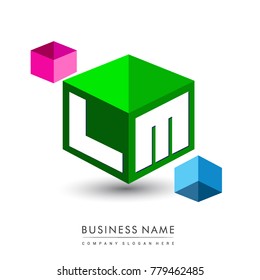 Letter LM logo in hexagon shape and green background, cube logo with letter design for company identity.
