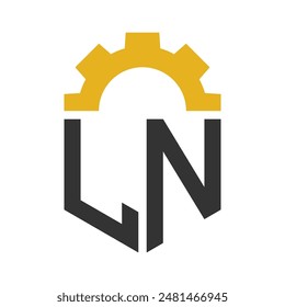 Letter LN Gear Logo Design for Service Center, Repair, Factory, Industrial, Digital and Mechanical Business