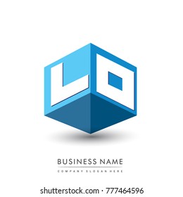 Letter LO logo in hexagon shape and blue background, cube logo with letter design for company identity.
