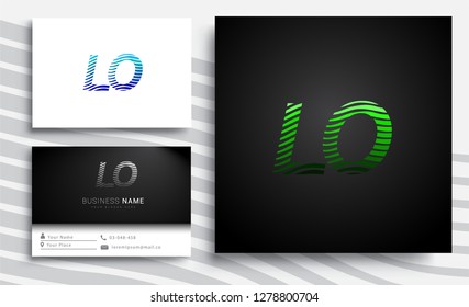 Letter LO logotype with colorful circle, with striped composition letter, sets of business card for company identity, creative industry, web.