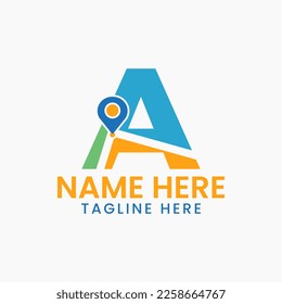 Letter A Location Logo Concept With Gps Symbol, Pin Icon Template