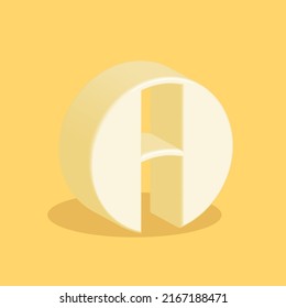 Letter A Logo 3d isometrische Form, gelbes Material Pop-Art Stil Emblem, künstlerische typografische Print-Design.