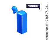 Letter I logo 3D render in cartoon cubic style made of blue clear water and dew drops. Eco-friendly vector illustration. Impossible isometric shapes. Perfect for nature banner, healthy filter labels.