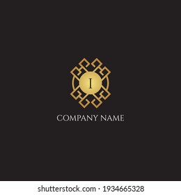 Letter i logo, abstract golden ornament gradient logo
