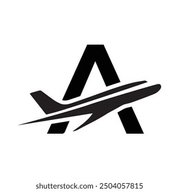 Letra Un logotipo con el icono del avión, el Transporte y el diseño del logotipo de la agencia de viajes con la letra A, logotipo que se puede utilizar para la agencia de venta de entradas