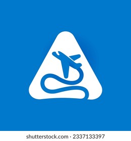 Letter A logo with airplane trail. Negative space style icon. Plane navigator pointer. Vector typeface for airline identity, travel app, journey posters, jet company, and shipping advertising.