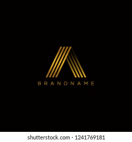 Letter A logo. Alphabet logotype vector design with gold color.