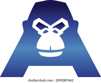 A Letter Logo Ape logo, Gorilla Logo, Chimpanzee Logo Template vector illustration designs Vector Icon Symbol blue gradient A with Ape,Gorilla,Chimpanzee ,symbol