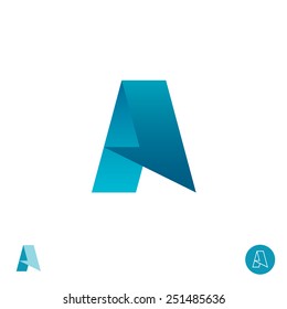 Letter A logo. Arrow half paper ribbon concept.