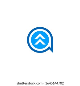 Letter A logo with up arrow inside.