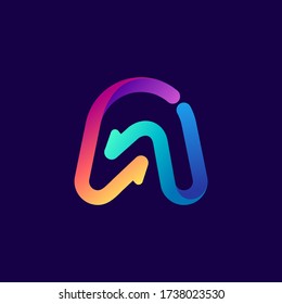 Letter A logo with arrows. Vector bright gradient font for sport labels, bets headlines, multimedia posters, business cards etc.