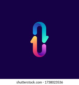 Letter I logo with arrows. Vector bright gradient font for sport labels, bets headlines, multimedia posters, business cards etc.