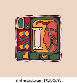 Letter I logo in Aztec, Mayan or Incas style. Native American symbol with warrior or god face. Perfect for ethnic labels, sport emblem, tattoo design and tribal identity, etc.