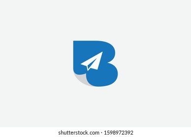 Letter logo B. Initial Icon B, and origami plane vector, folding paper illustration.