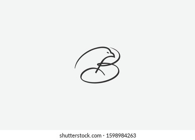 Letter logo B. Initial Icon B and Bird line art logo inspiration
