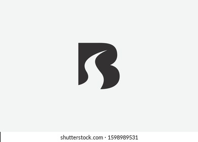 Letter logo B. Initial Icon B, and river curve s  vector, silhouette highway road negative space illustration.