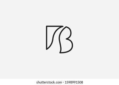 Letter logo B. Initial Icon B, and river line art vector, silhouette river negative space illustration.