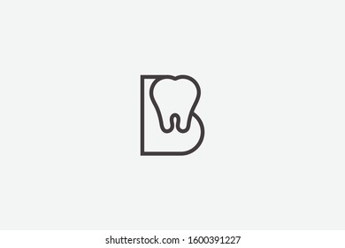 Letter logo B. Initial Icon B, and tooth line art vector, dental illustration