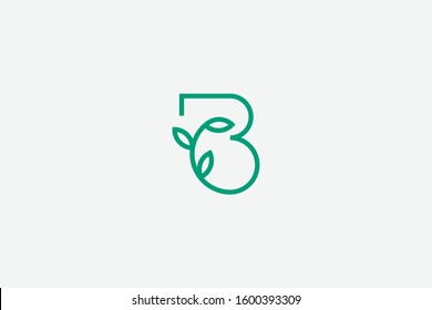 Letter logo B. Initial Icon B, and leaf branch vector nature illustration