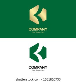 letter logo b or k with abstract motifs, gold and green textiles. for modern company logos. vector illustration