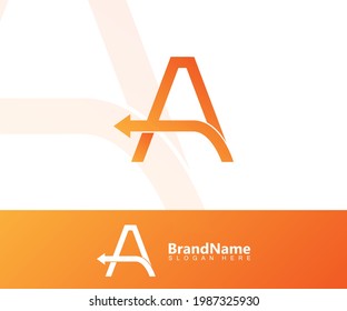 the letter logo A  with a backward arrow element that indicates the direction of backward. orange texture. modern templates. for company and graphic design. vector illustration