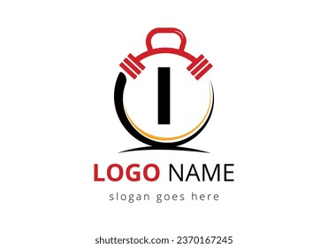 Letter I Logo With barbell. Fitness Gym logo. Lifting vector logo design. Vector logo for bodybuilding