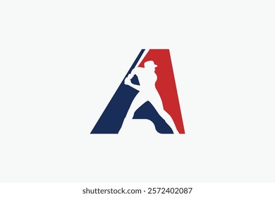 letter A logo with baseball player silhouette. It is good for team logo, club, shirt, sticker, etc.