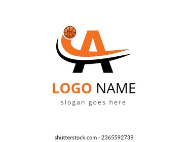 A Letter Logo With Basketball Ball. Sports Symbol Vector Template Design