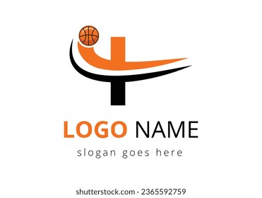 I Letter Logo With Basketball Ball. Sports Symbol Vector Template Design