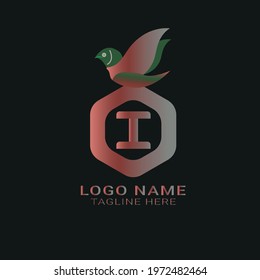 I letter logo with bird vector. Polygon with bird. 