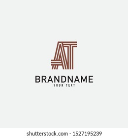 AT Letter Logo With Black Lines Design. Line Letter Symbol Vector Illustration.