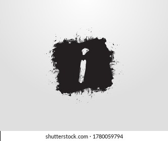 I Letter Logo With Black Square Splatter Element. Grunge Retro logo design template.