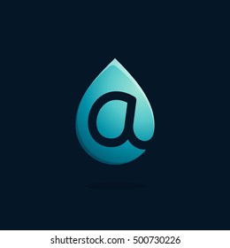Letter A logo in blue water drop. Negative space style icon. Vector ecology elements for posters, t-shirts and cards.