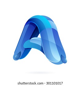 A letter logo with blue water splash and drops. Creative vector design template elements for your application or corporate identity.