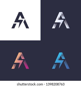 A letter logo with bolt/lightning / electric / power in 4 colors