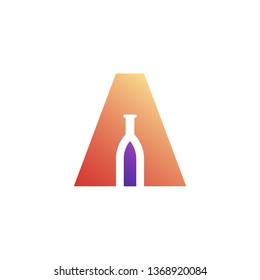 Letter A logo with Bottle. Simple Logo. Beverage logo. Restaurant Logo.