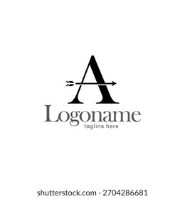 Letra Un logotipo con un icono de arco y flecha que apunta a la derecha