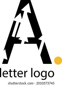 letra A logotipo con un diseño moderno de punto naranja brillante