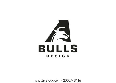 Logo de la carta A, logotipo de toro, logotipo de toro en la cabeza, plantilla de diseño de logotipo de monograma